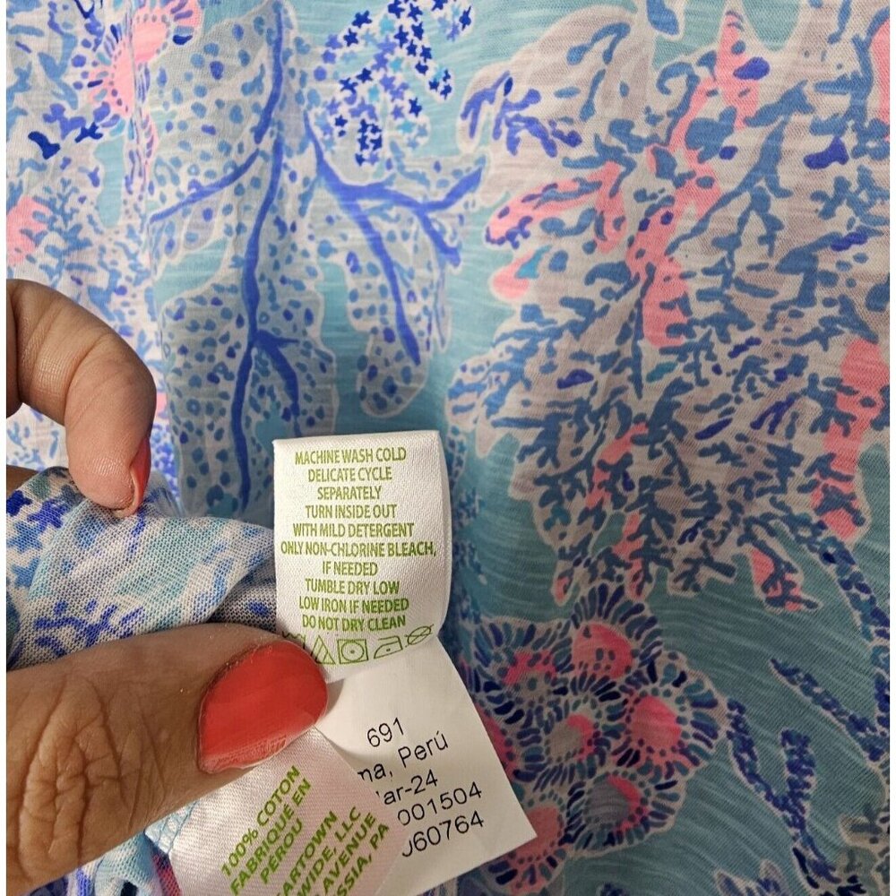 NWT Lilly Pulitzer S Etta V-Neck Top Blue Ibiza Now you Sea Me Preppy T-shirt - Picture 6 of 6